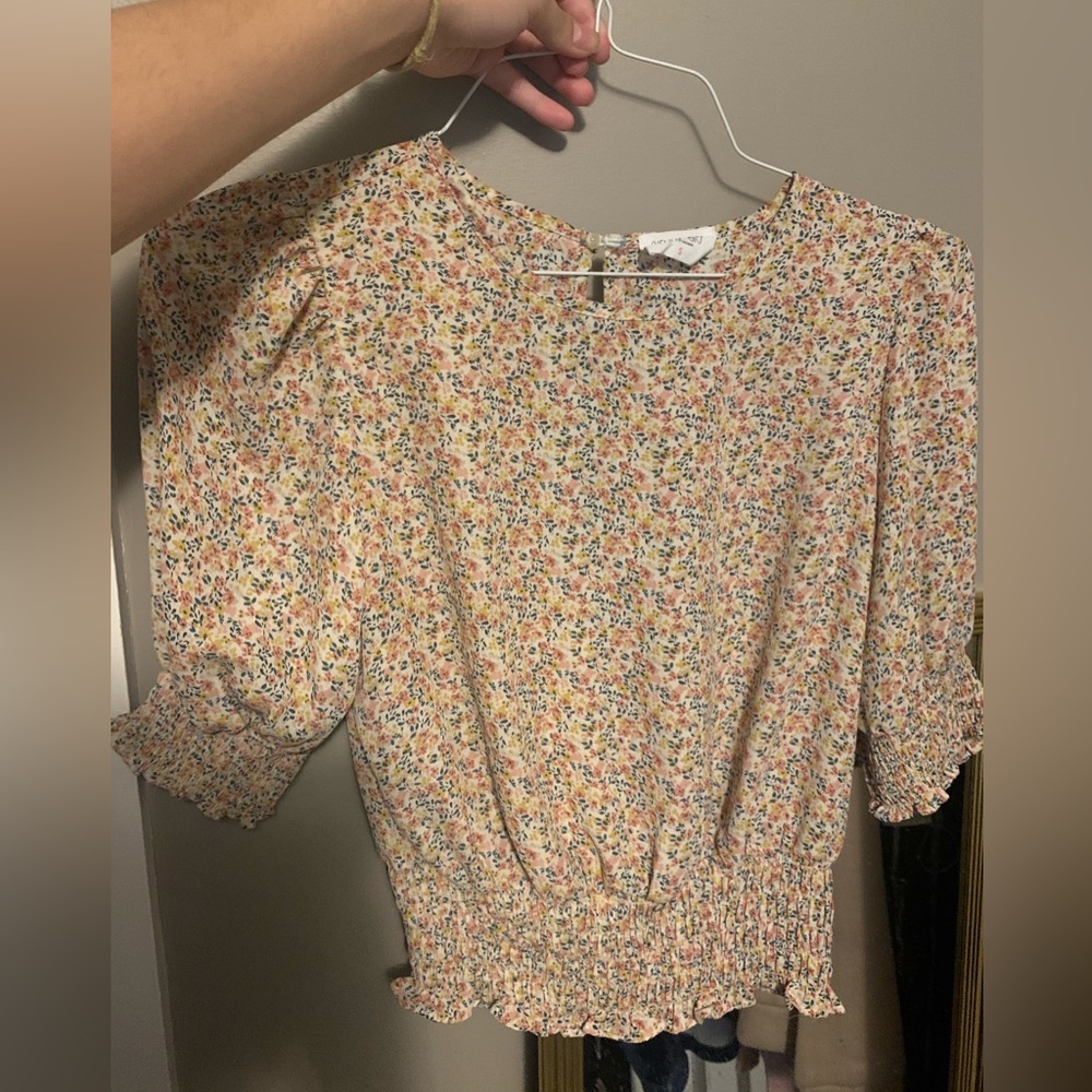 Flower and polkadot blouse